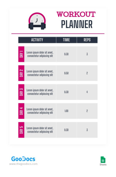 Simple Modern Workout Planner Template
