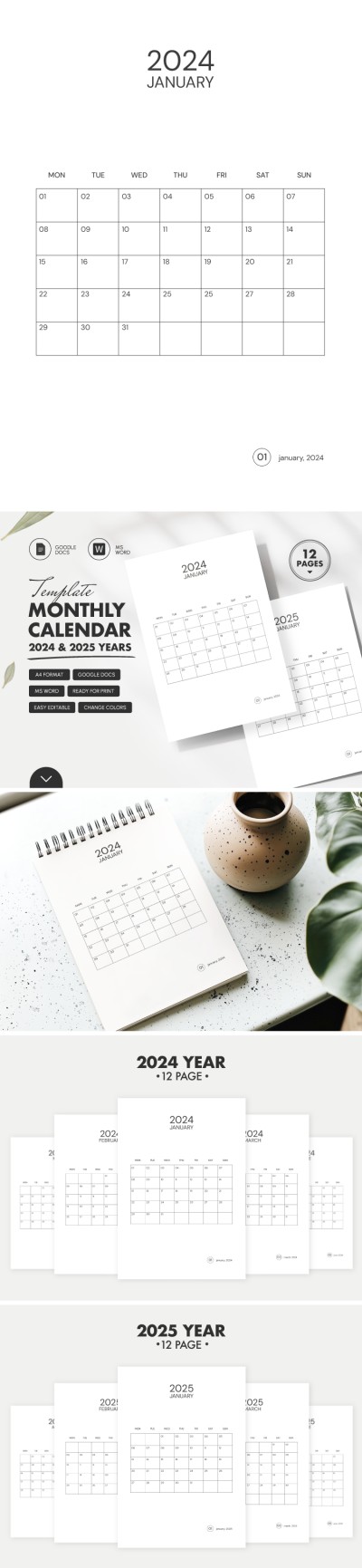 Free Calendrier mensuel simple Plantilla en Google Docs and Microsoft ...