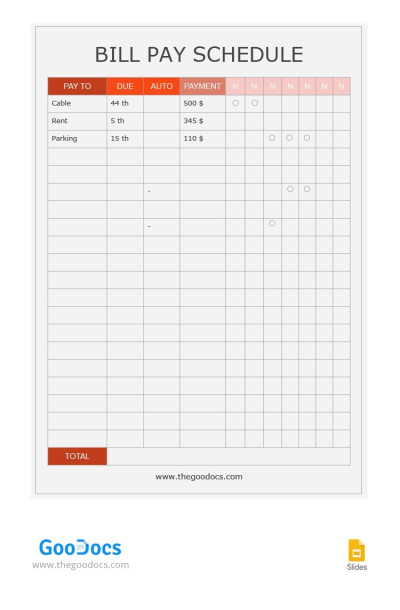 Simple Payments Schedule Template