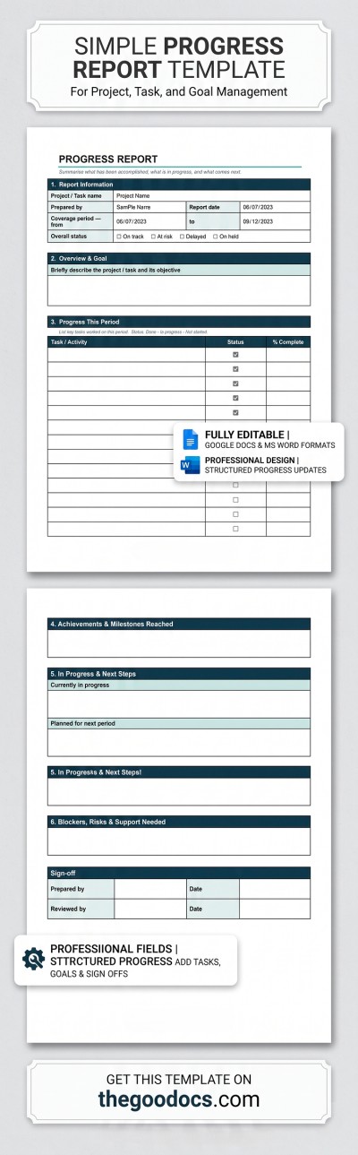 Simple Progress Report Template Template