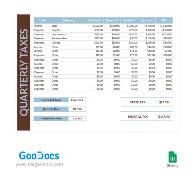 Simple Quarterly Estimated Tax Sheet Template