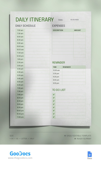 White Daily Itinerary Template