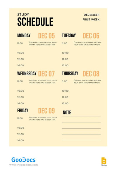 Simple Yellowish Study Schedule Template