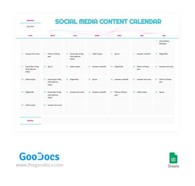 Soft Colors Monthly Content Calendar - Social media Calendars