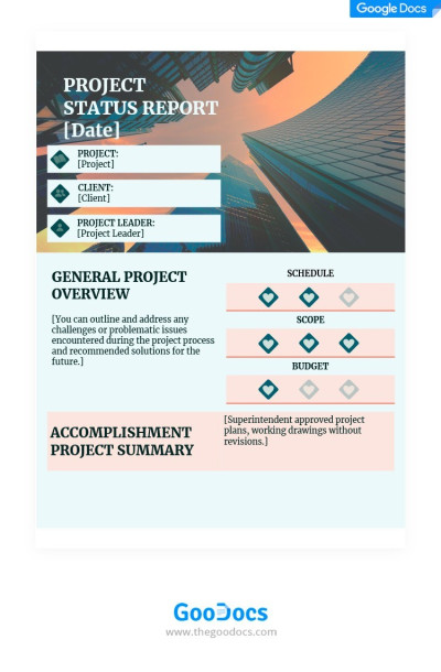 Informe de estado del proyecto de Colores Suaves Plantilla