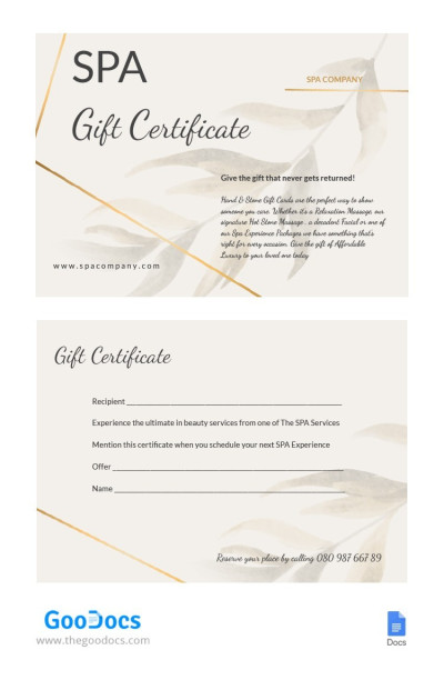 Spa Gift Certificate Template