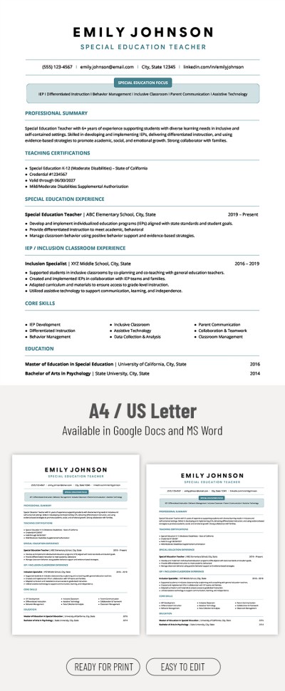 Special Education Teacher Resume Template Template
