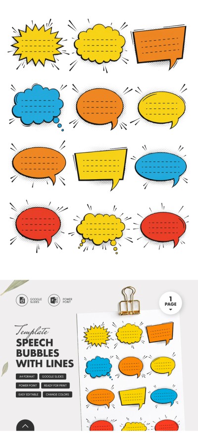 Bolhas de Fala com Linhas Modelo