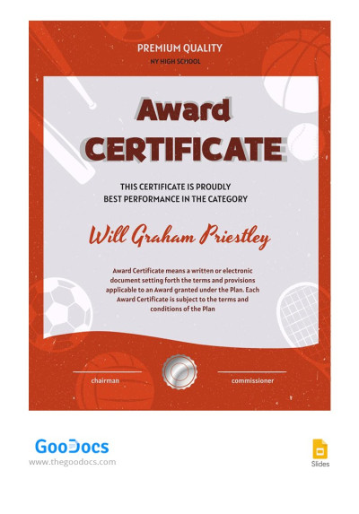 Sports Star Award Certificate Template