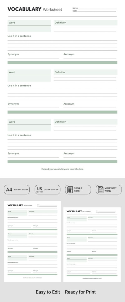 Student Vocabulary Worksheet Template Template