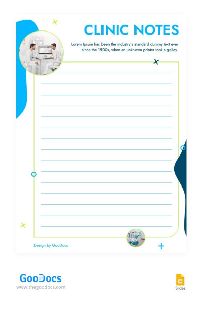 Stylish Blue Clinic Notes translates to: Élégantes Notes de Clinique Bleues