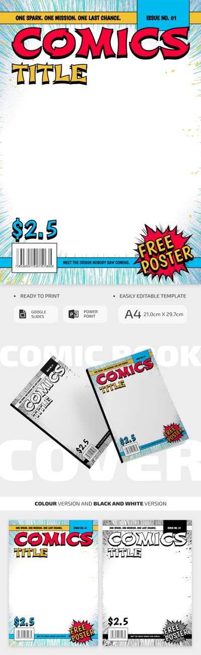 Modello elegante di copertina di fumetto Modello
