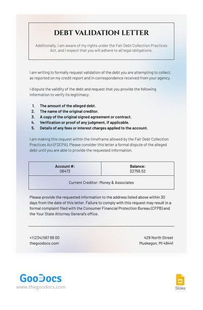 Stylish Debt Validation Letter Template