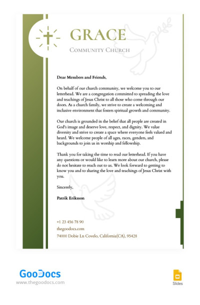 Carta intestata elegante della Chiesa verde Modello