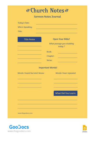 Stylish Yellow Church Note Template