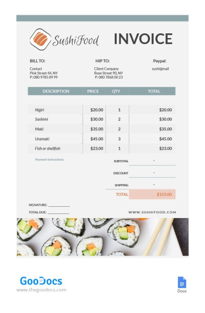 Fatura de comida de sushi Modelo