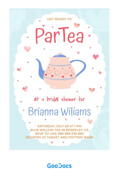 Invitación para una fiesta de té Plantilla