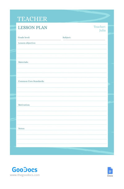 Blue Teacher Lesson Plan Template