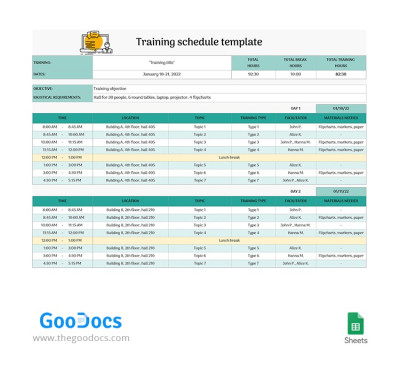 Horario de entrenamiento de diez días. Plantilla