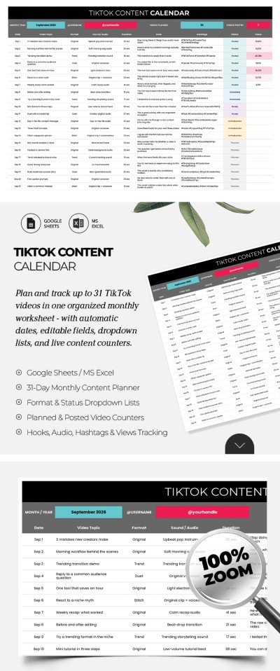 Plantilla de calendario de contenido de TikTok Plantilla