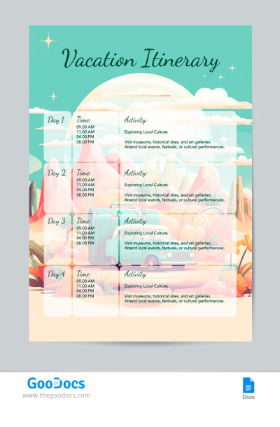 Travel Vacation Itinerary Template