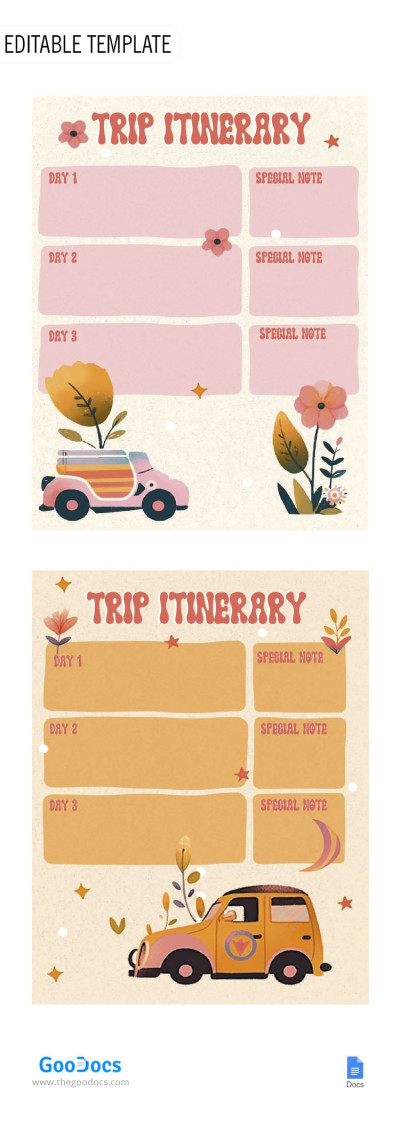 Pink Trip Itinerary Template