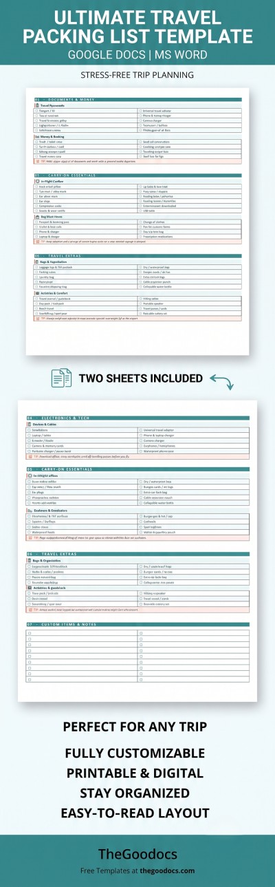 Lista definitiva de empaque para viajes Plantilla