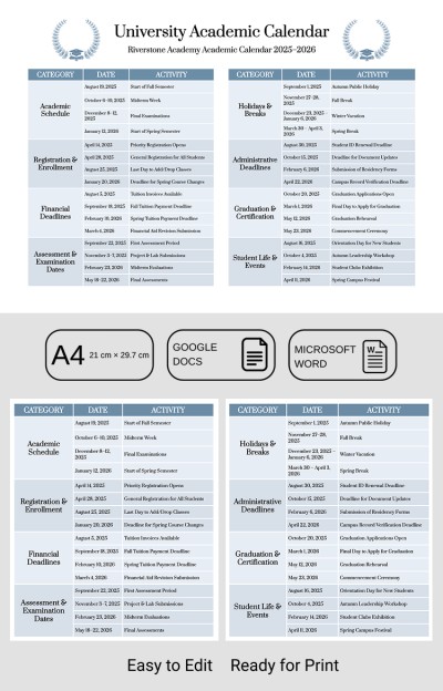 Modello di calendario accademico dell'Università 2025-2026 Modello