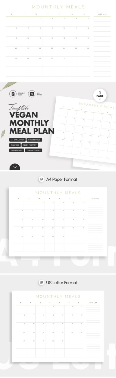 Vegan Monthly Meal Plan Template