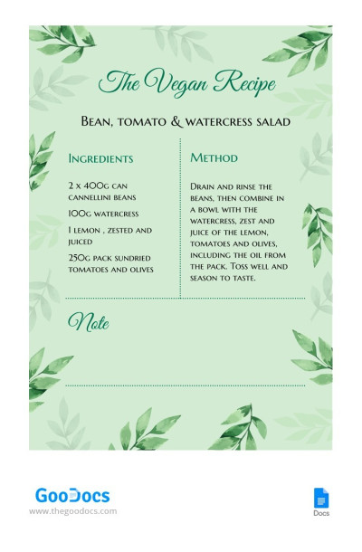 Vegan Recipe Card Template