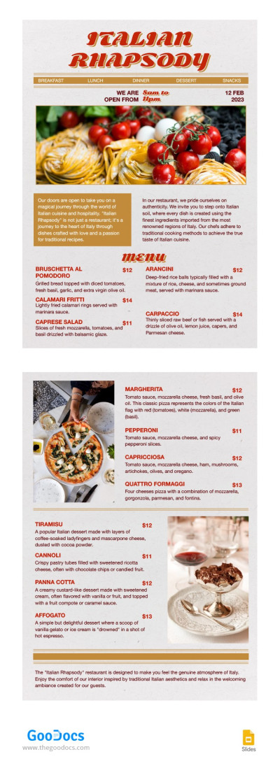 Vintage Italian Newspaper Menu Template