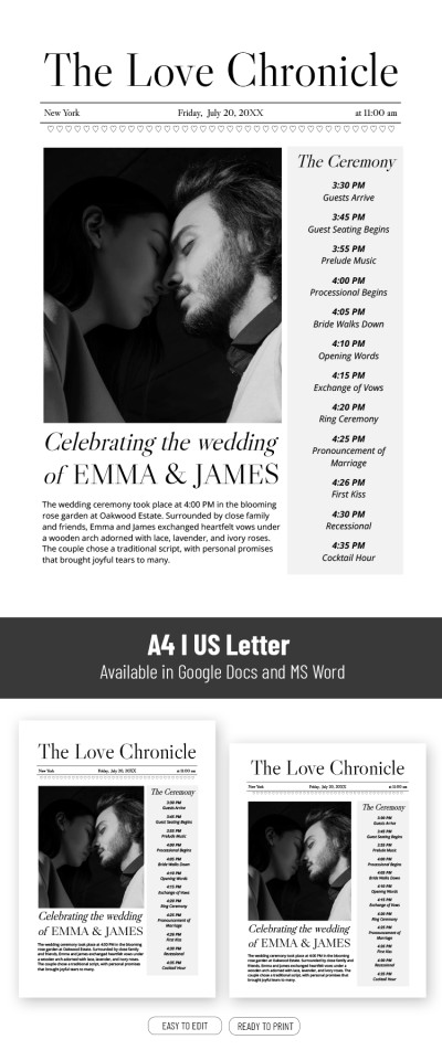 Vintage Wedding Newspaper Template