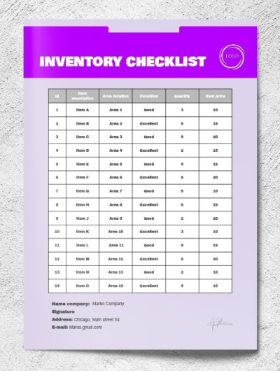 Liste de vérification des stocks violets Modèle