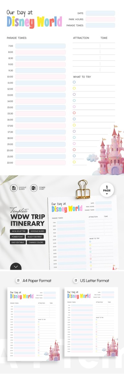 Plantilla de itinerario del viaje a WDW Plantilla