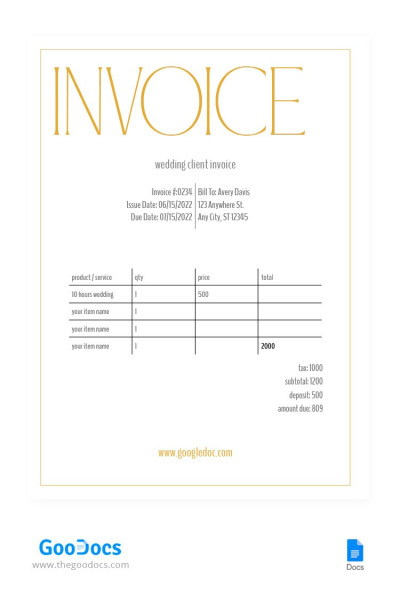 Wedding Clients Invoice Template