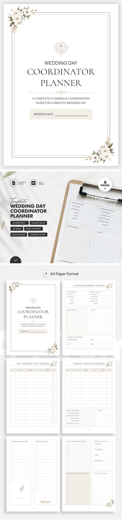 Modello di pianificazione del coordinatore del giorno del matrimonio Modello