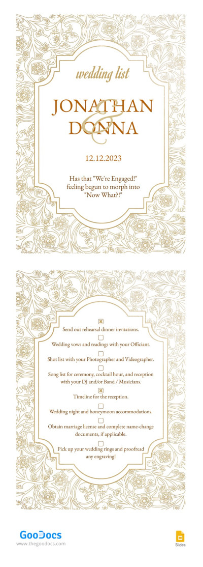 Lista floral de la boda. Plantilla
