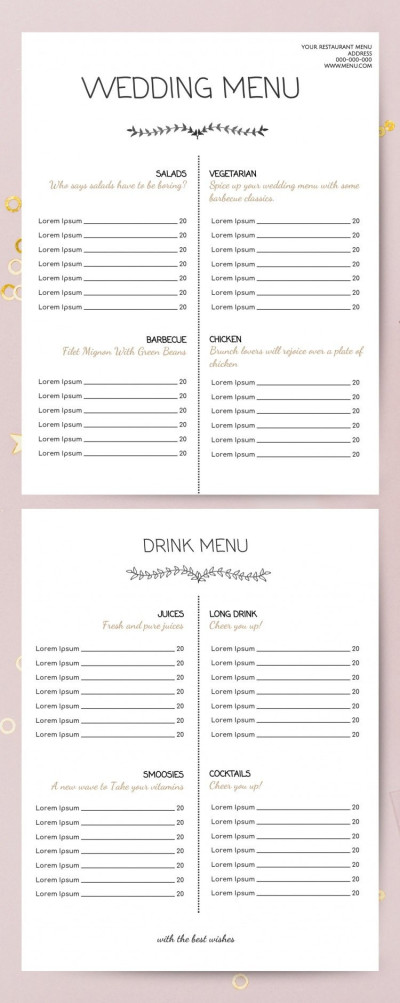 Menu de mariage Modèle