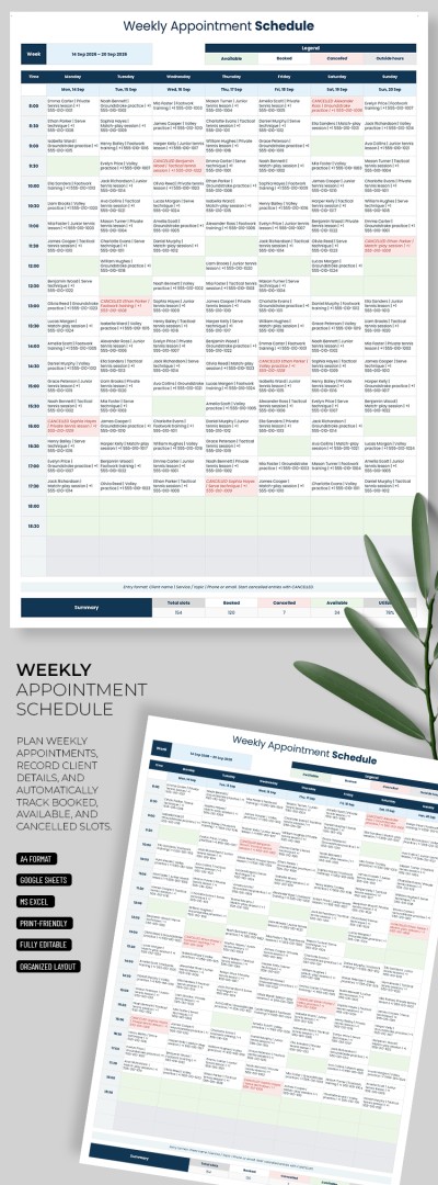 Free Weekly Appointment Schedule Template In Google Sheets