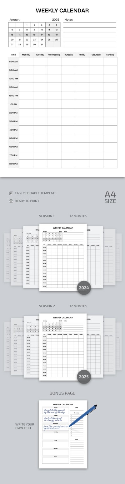 Calendario settimanale Modello