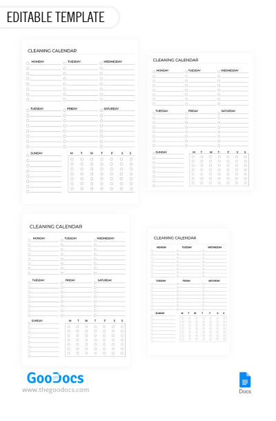 Weekly Cleaning Calendar Template