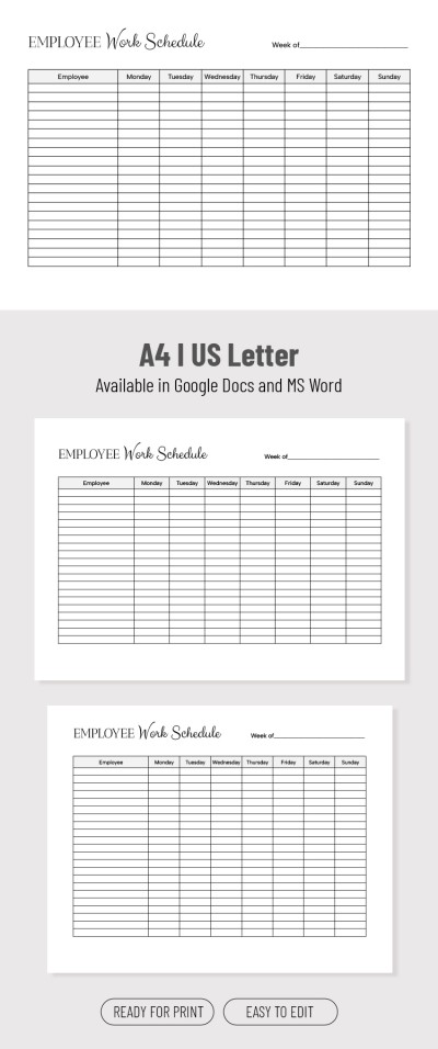 Modèle de planning hebdomadaire des employés Modèle