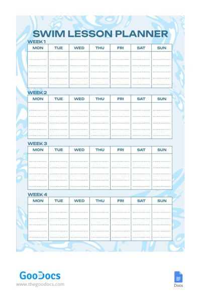 Weekly Swim Lesson Planner - Weekly Lesson Plans