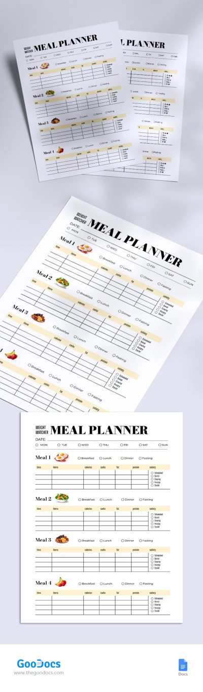 Weight Watchers Daily Meal Planner Template
