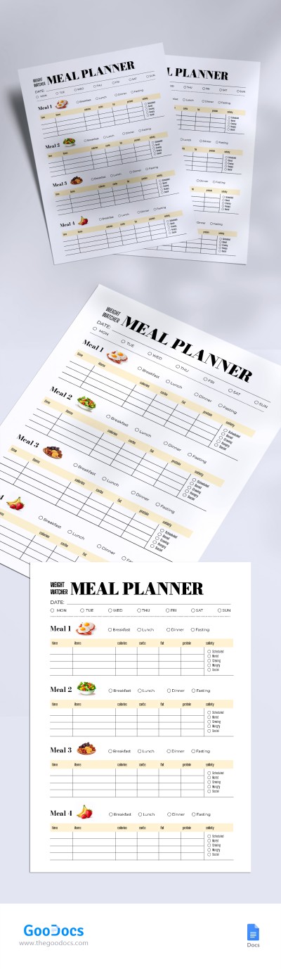 Weight Watchers Planificateur de repas quotidien Modèle