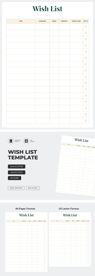 Free Wish List Template in Google Docs and Microsoft Word | thegoodocs.com
