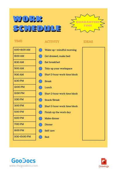 Work Schedule from Quarantine Time Template