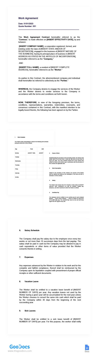 Déclaration de travail professionnelle Modèle