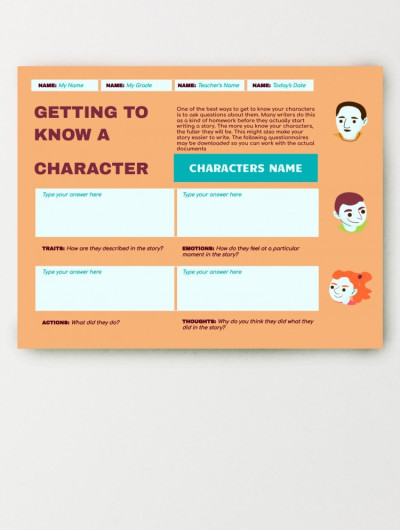 Getting to Know a Character Worksheet - Worksheets