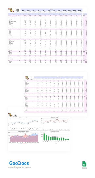 Orçamento anual com gráficos. Modelo